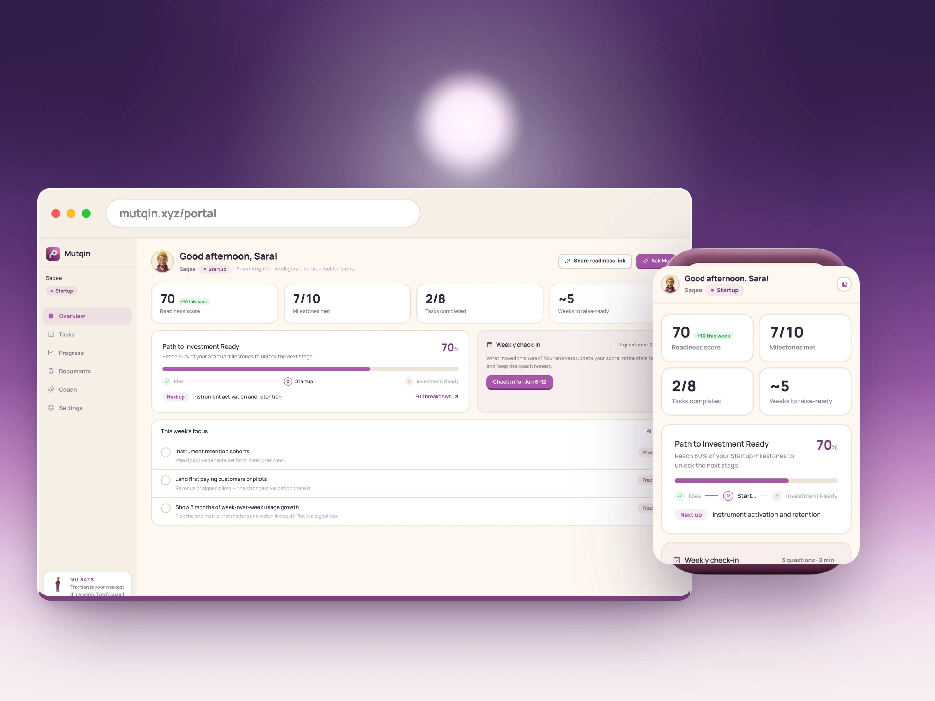 Mutqin founder portal — a product Itqan designed and built